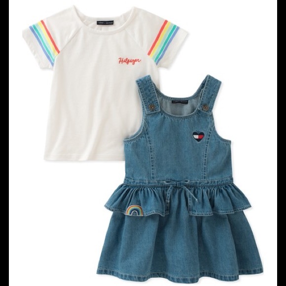 Tommy Hilfiger Cotton T-Shirt & Denim Ruffle Dress